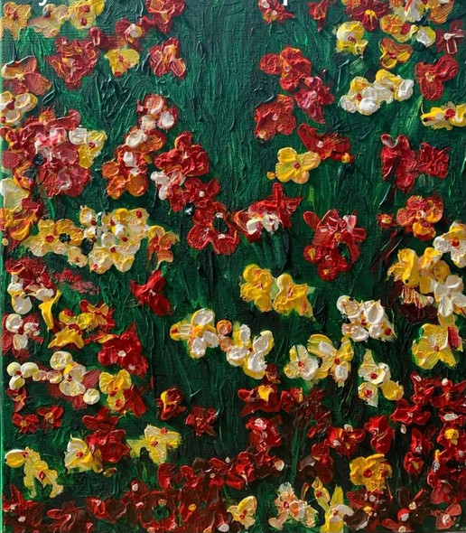 Flowers in bloom  (ART_8125_58194) - Handpainted Art Painting - 14in X 18in