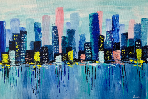 City of lights and heights (ART_8106_58227) - Handpainted Art Painting - 12in X 8in