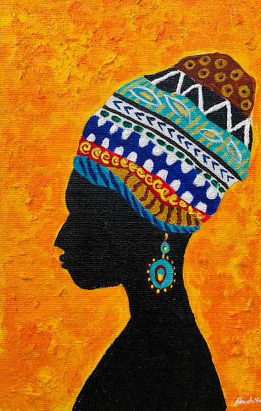 Mighty African woman (ART_8106_58219) - Handpainted Art Painting - 5in X 8in