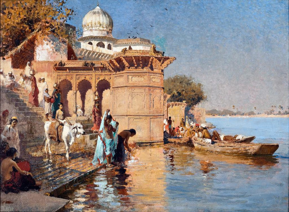 Along The Ghats, Mathura (circa 1880) By Edwin Lord Weeks (PRT_8514) - Canvas Art Print - 30in X 22in