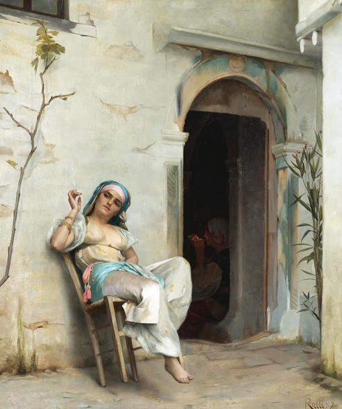 Turkish Woman Smoking (1887) By Theodoros Ralli (PRT_8489) - Canvas Art Print - 22in X 27in