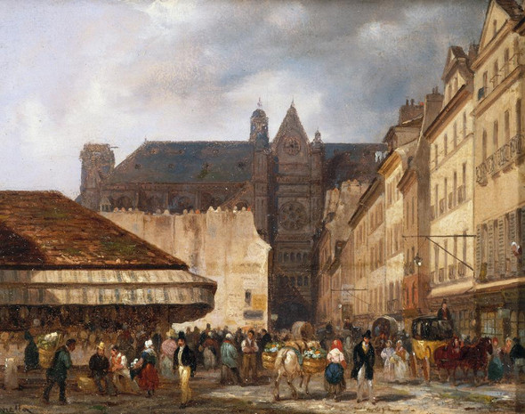 Rue Des Prouvaires And Saint Eustache Church (1828) By Giuseppe Canella (PRT_8935) - Canvas Art Print - 25in X 20in