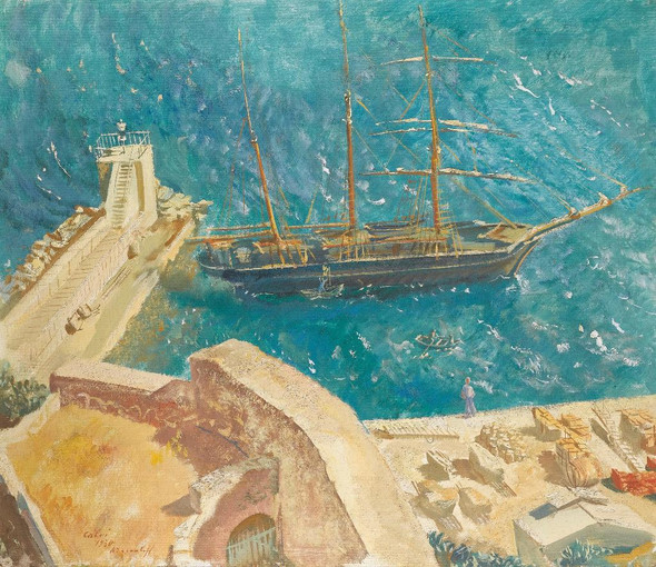 View Of The Port In Calvi (1930) By Alexander Evgenievich Yakovlev (PRT_8851) - Canvas Art Print - 23in X 20in