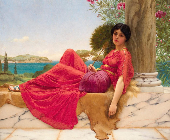 Leaning Against A Column (1901) By John William Godward (PRT_8938) - Canvas Art Print - 26in X 21in