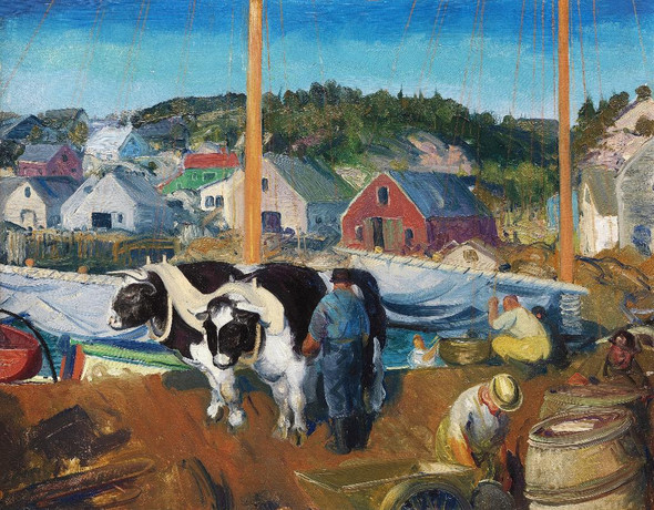 Ox Team, Wharf At Matinicus (1916) By George Wesley Bellows (PRT_8894) - Canvas Art Print - 22in X 17in