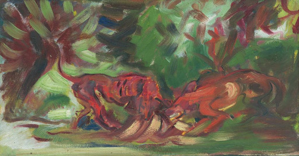 Dogs Fighting (1940) By Arnold Peter Weisz Kub√≠nƒçan (PRT_8867) - Canvas Art Print - 28in X 15in