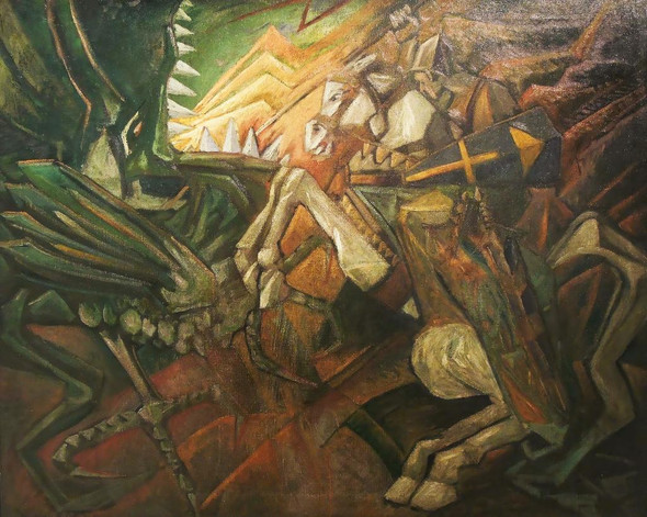 Saint George, The Dragon Slayer (1917) By Jerzy Hulewicz (PRT_8903) - Canvas Art Print - 25in X 20in