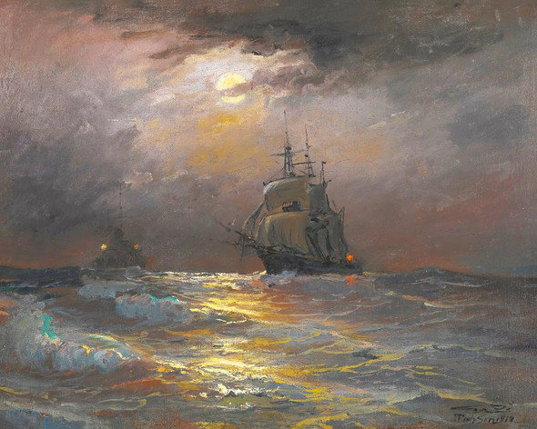 On High Seas, By Moonlight (1919) By Diyarbakirli Tahsin (PRT_8990) - Canvas Art Print - 26in X 20in