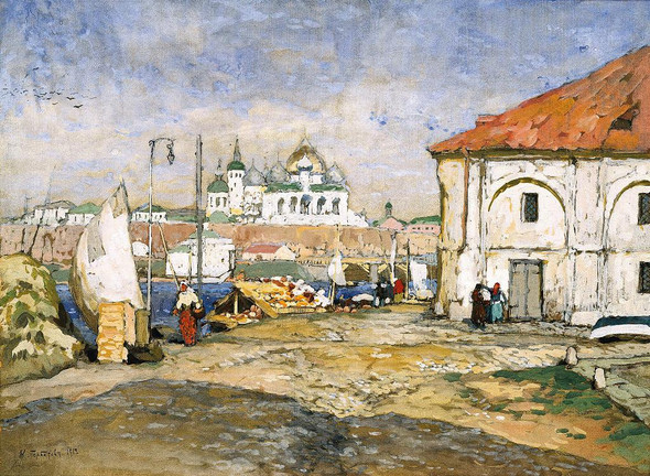 Pier In The Old Town (1913) By Konstantin Ivanovich Gorbatov (PRT_9012) - Canvas Art Print - 26in X 19in