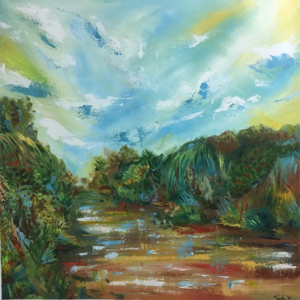 Mekong Delta (ART_6676_58436) - Handpainted Art Painting - 30in X 30in