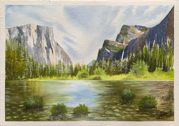 Yosemite Valley (ART_8127_58439) - Handpainted Art Painting - 16in X 12in