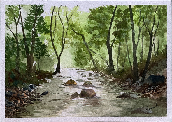 River Bed (ART_8127_58393) - Handpainted Art Painting - 16in X 12in