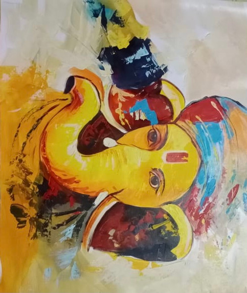 Lord Ganesha painting  (ART_6706_58368) - Handpainted Art Painting - 36in X 24in