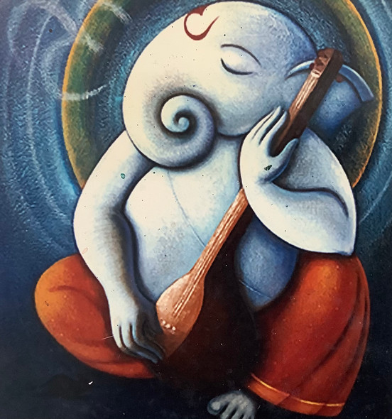 Lord Ganesha-15 (ART_3319_58344) - Handpainted Art Painting - 24in X 36in