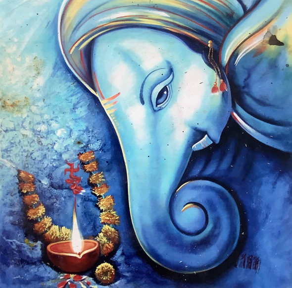 Lord Ganesha-13 (ART_3319_58342) - Handpainted Art Painting - 30in X 30in