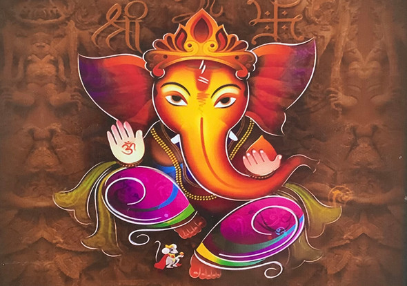 Lord Ganesha-12 (ART_3319_58341) - Handpainted Art Painting - 36in X 24in