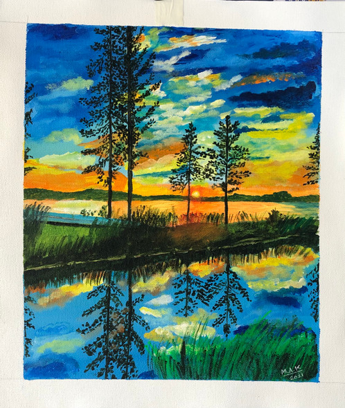 Beautiful sunset  (ART_7844_58254) - Handpainted Art Painting - 10in X 12in