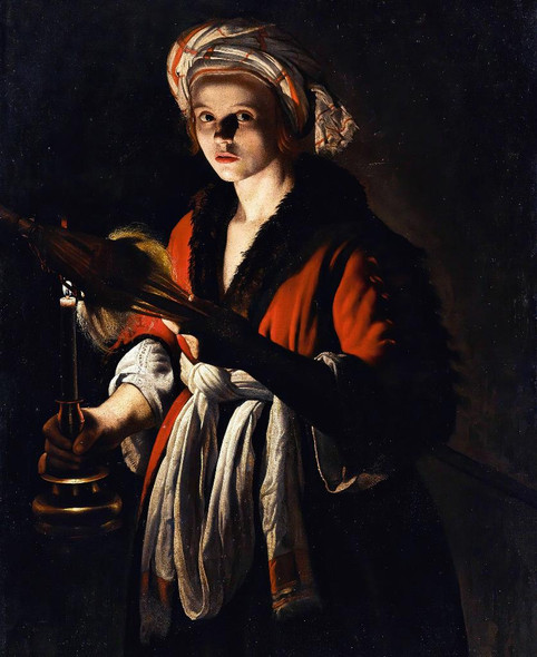 A Young Woman Holding A Distaff Before A Lit Candle By Adam De Coster (PRT_9026) - Canvas Art Print - 18in X 22in