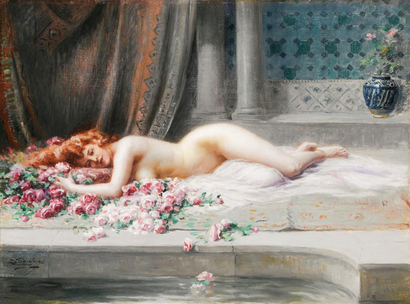 Nu Allong√© By Delphin Enjolras (PRT_9041) - Canvas Art Print - 27in X 20in