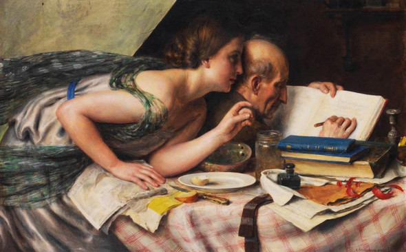 Der Poet Und Seine Muse (1925) By Alfred Schwarzschild (PRT_9063) - Canvas Art Print - 21in X 13in