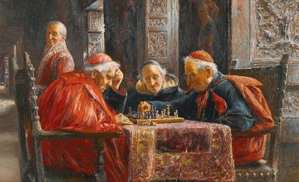 A Game Of Chess By Jos√© Gallegos Y Arnosa (PRT_9067) - Canvas Art Print - 27in X 17in