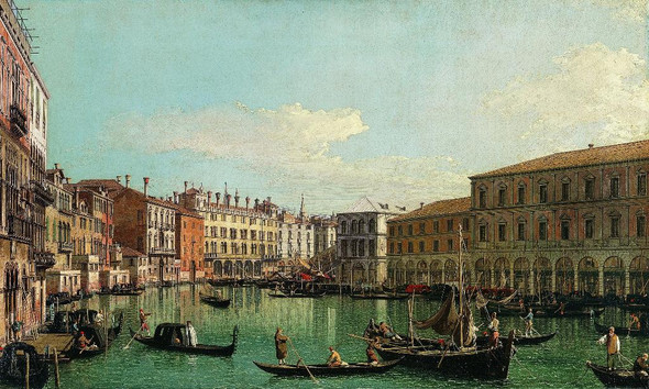 The Grand Canal, Venice, Looking South Toward The Rialto Bridge (1730s) By Canaletto (PRT_9133) - Canvas Art Print - 19in X 11in