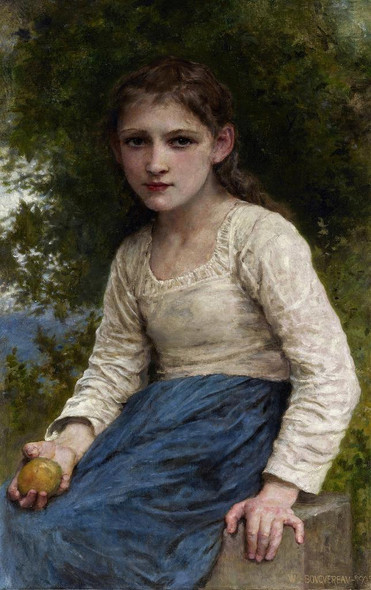 Girl With An Apple (1905) By WilliamAdolphe Bouguereau (PRT_9104) - Canvas Art Print - 28in X 45in