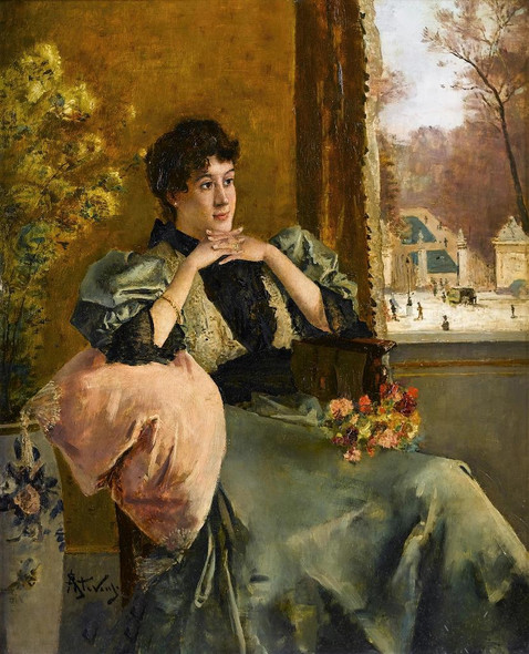 Femme Pensive Pr√®s D‚Äôune Fen√™tre By Alfred Stevens (PRT_9106) - Canvas Art Print - 16in X 20in