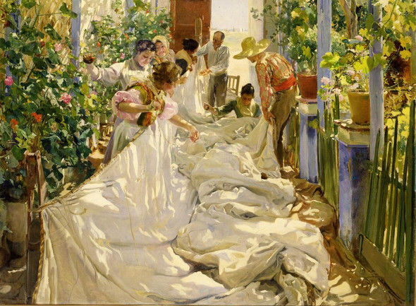 Sewing The Sail (1896) By Joaqu√≠n Sorolla (PRT_9129) - Canvas Art Print - 29in X 22in