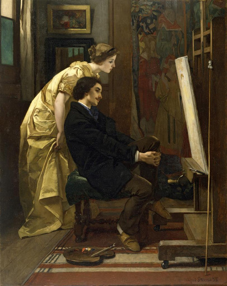 The Painter And His Model (1855) By Alfred Stevens (PRT_9150) - Canvas Art Print - 16in X 20in