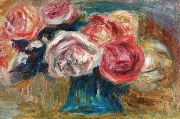 Bouquet De Roses Dans Un Vase By Pierre Auguste Renoir (PRT_9254) - Canvas Art Print - 21in X 14in