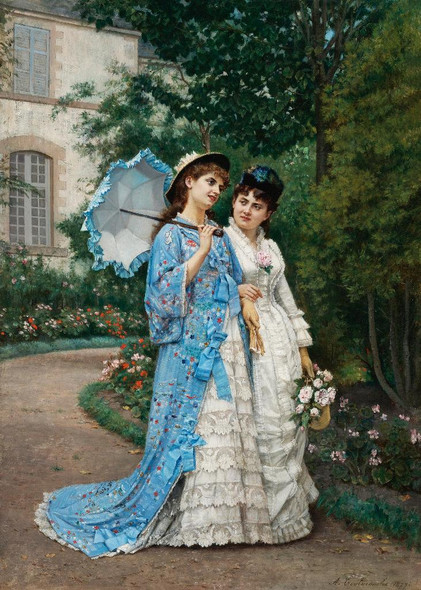 A Garden Stroll (1877) By Auguste Toulmouche (PRT_9271) - Canvas Art Print - 18in X 24in