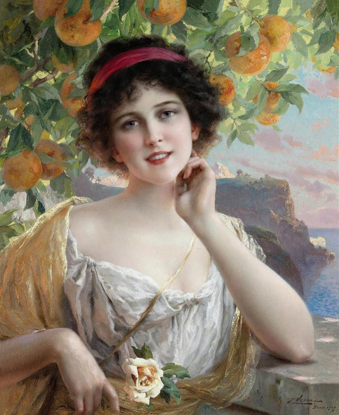 Beauty Under The Orange Tree (1919) By Emile Vernon (PRT_9278) - Canvas Art Print - 21in X 26in