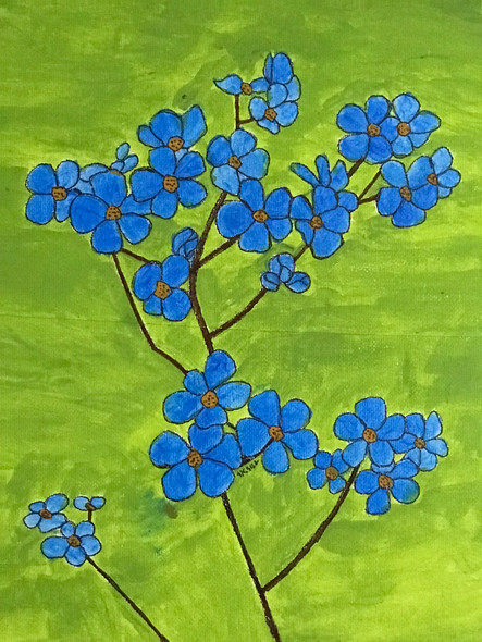 Blue daisies on green background  (ART_8002_58541) - Handpainted Art Painting - 10in X 14in