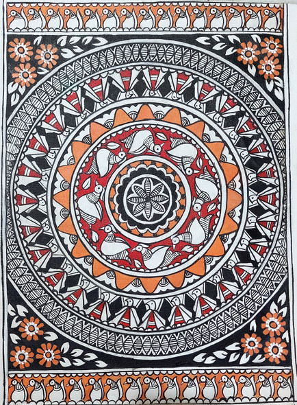 A Madhubani Masterpiece (ART_8143_58534) - Handpainted Art Painting - 18in X 36in