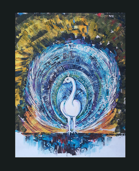 Peacock (ART_8146_58605) - Handpainted Art Painting - 9in X 12in