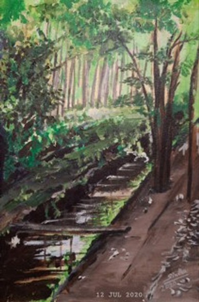 Walk in the woods (ART_171_58495) - Handpainted Art Painting - 9in X 13in