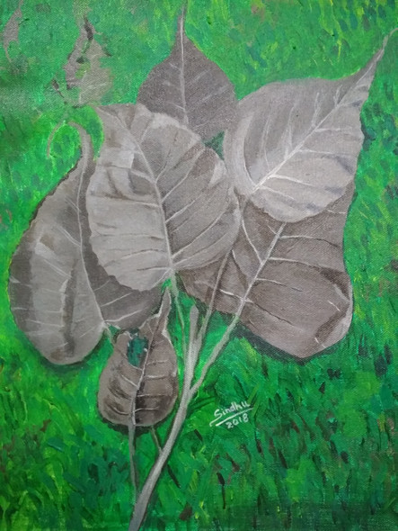 A bouquet of dry leaves (ART_171_58489) - Handpainted Art Painting - 13in X 16in