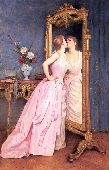 Vanity (1870) By Auguste Toulmouche (PRT_9316) - Canvas Art Print - 21in X 33in