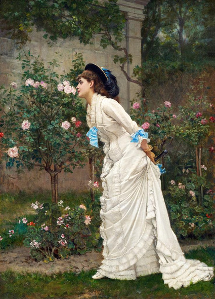 Woman And Roses (1879) By Auguste Toulmouche (PRT_9317) - Canvas Art Print - 25in X 35in