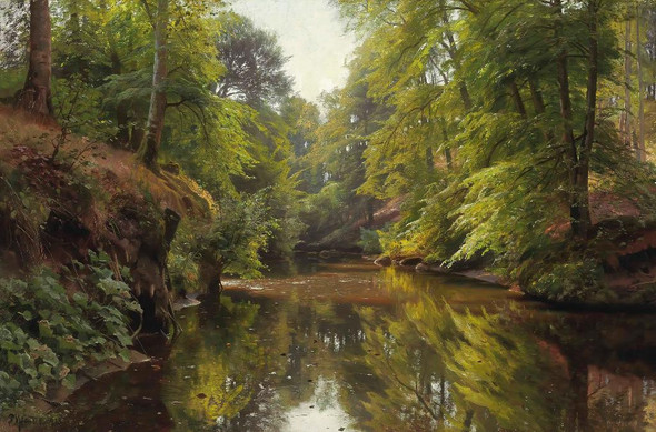 Wooded River Landscape (1913) By Peder M√∏rk M√∏nsted (PRT_9318) - Canvas Art Print - 26in X 17in