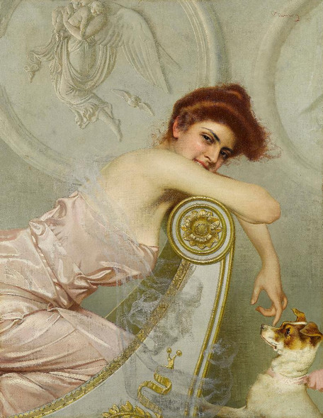 Young Lady With Puppy (c1895) By Vittorio Matteo Corcos (PRT_9319) - Canvas Art Print - 22in X 28in