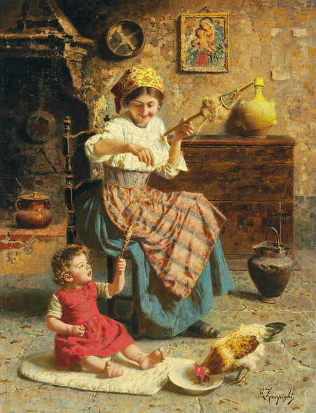 Spinning In The Kitchen By Eugenio Zampighi (PRT_9327) - Canvas Art Print - 20in X 27in