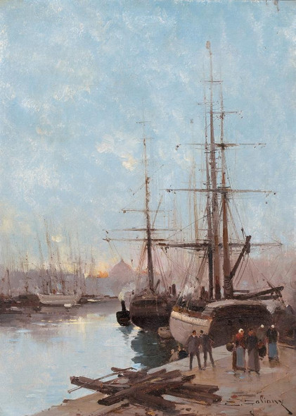 Harbor Scene By Eug√®ne Galien Laloue (PRT_9345) - Canvas Art Print - 14in X 19in