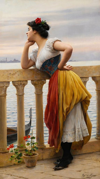 Anticipation (1911) By Eugen Von Blaas (PRT_9418) - Canvas Art Print - 14in X 24in