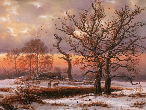 Danish Winter Landscape With Dolmen (1838) By JC Dahl (PRT_9412) - Canvas Art Print - 23in X 17in