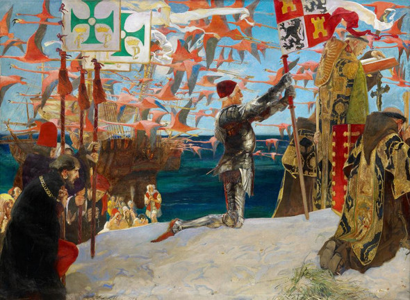 Columbus In The New World (1906) By Edwin Austin Abbey (PRT_9447) - Canvas Art Print - 18in X 13in