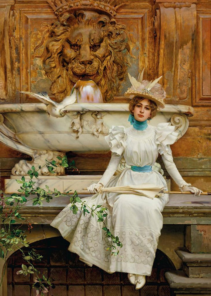 Alla Fontana (Le Due Colombe) (1896) By Vittorio Matteo Corcos (PRT_9460) - Canvas Art Print - 22in X 30in
