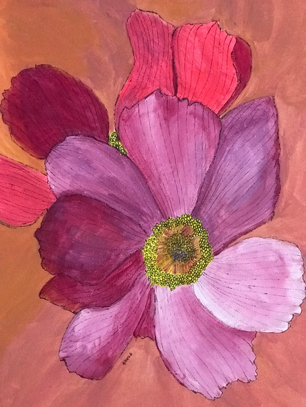 Large pink and purple flower blooming  (ART_8002_58916) - Handpainted Art Painting - 12in X 16in