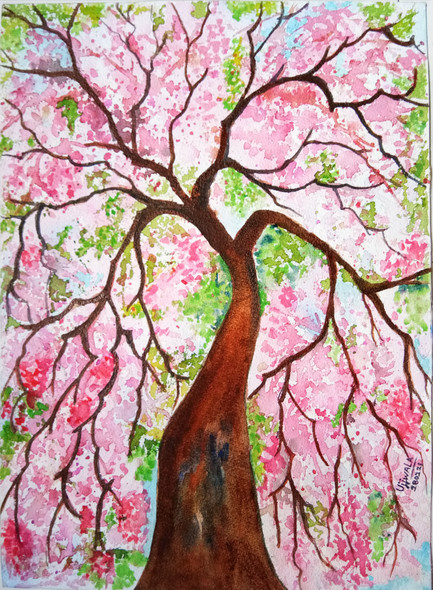 Pink autumn  (ART_1243_58909) - Handpainted Art Painting - 10in X 14in